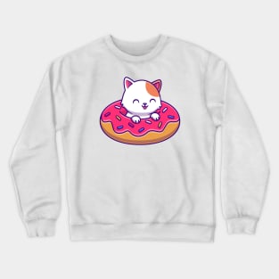 Cute Cat With Doughnut Balloon Cartoon Crewneck Sweatshirt